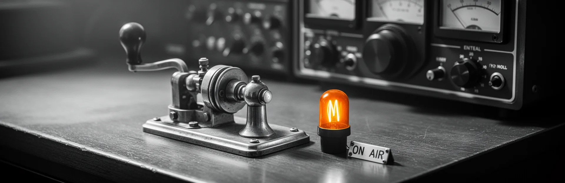 Nahaufnahme eines Funk- oder Morsegeräts mit orangefarbenem Signal.